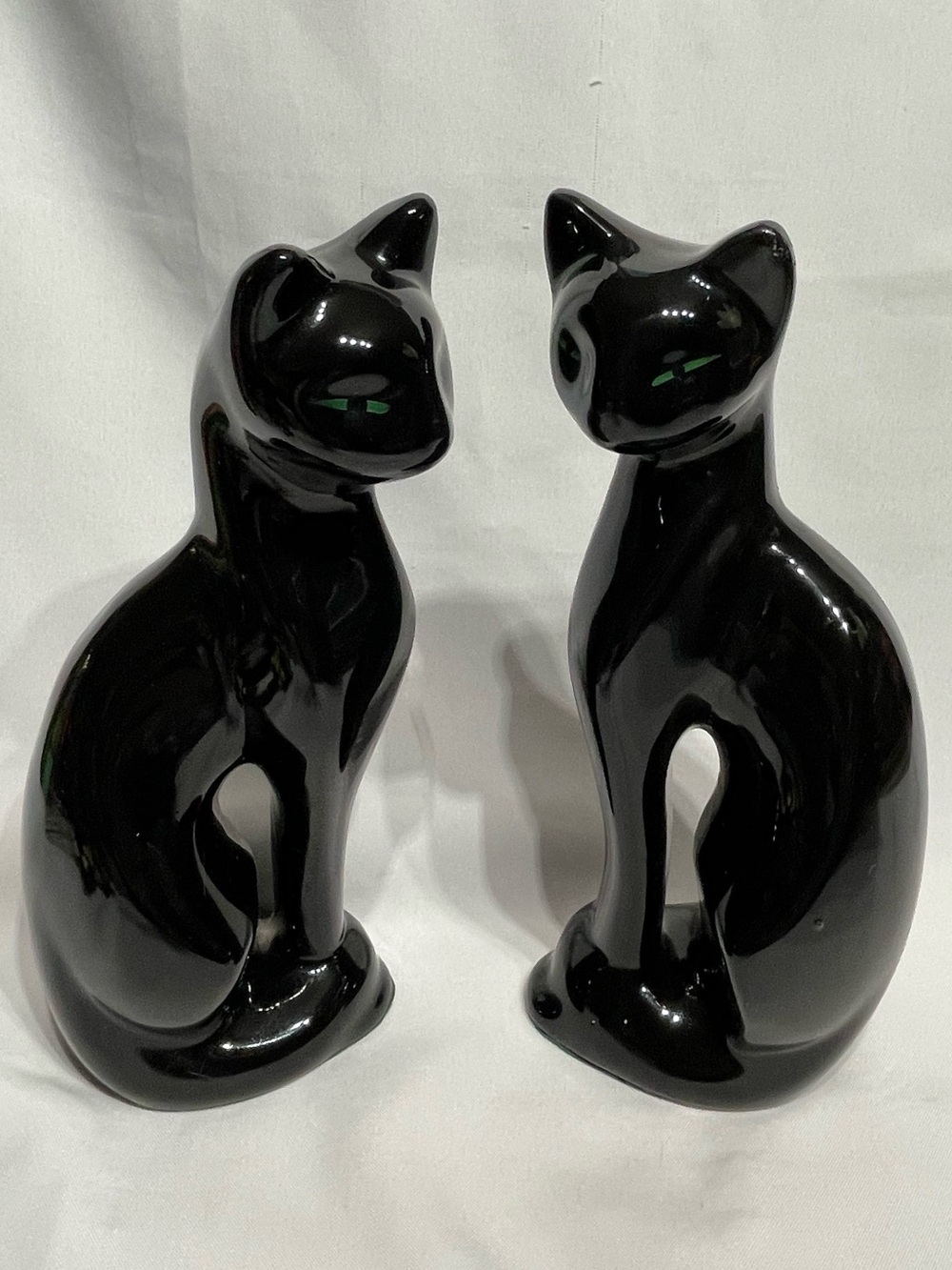 Set of 2 VINTAGE 11” Ceramic Black Cat Stature Figures Excellent Condition